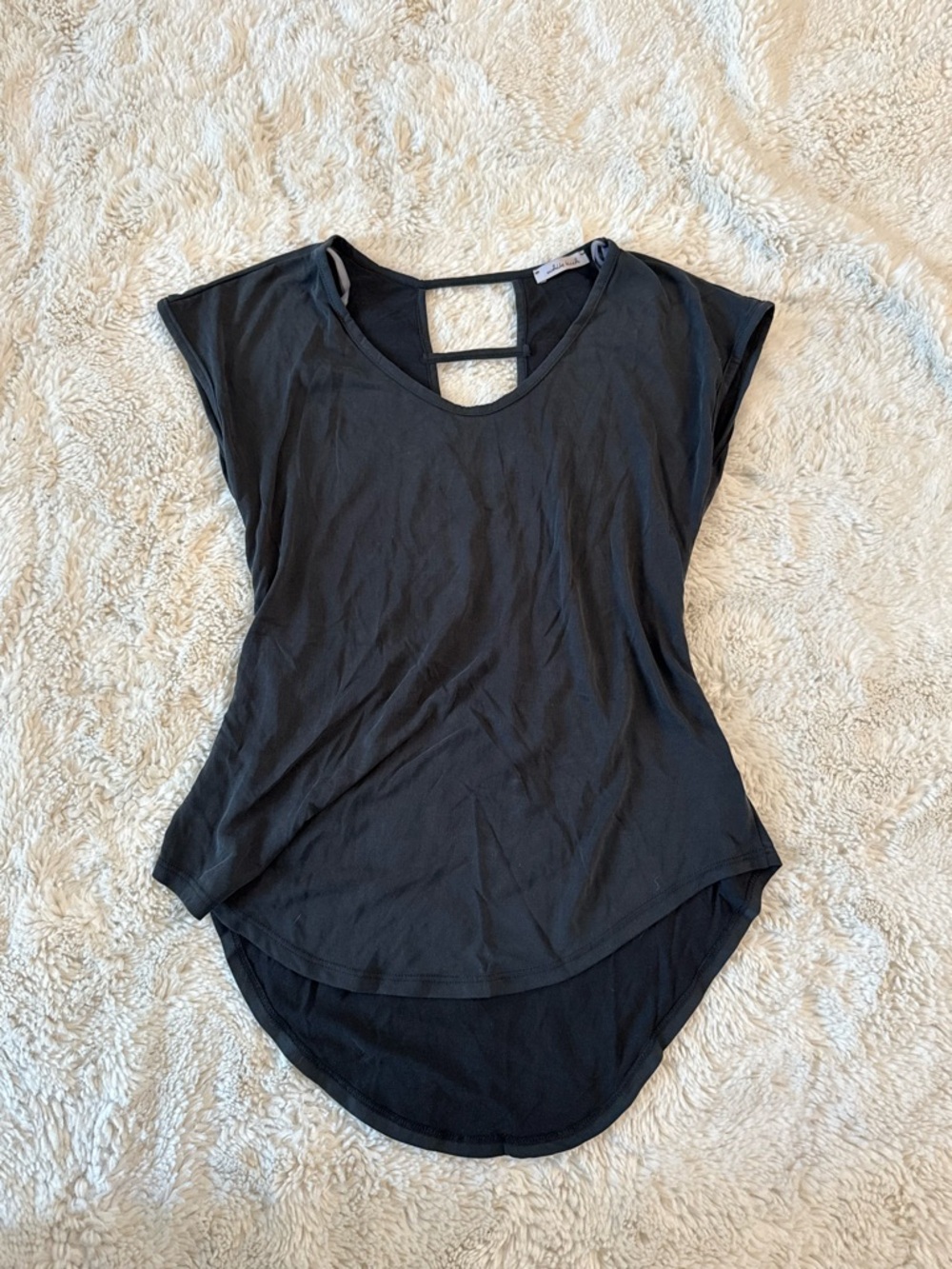 Oversized Black Women's Short Sleeve Scoop Back Top with Open Back